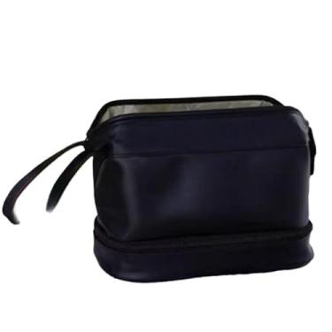 Imagem de Bolsa Necessaire de Cosméticos em Couro PU com Dupla Camada – Grande Capacidade para Viagem(Preto)