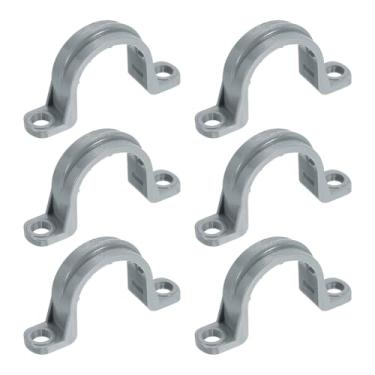 Imagem de HARFINGTON Tiras de tubo de PVC de 9,5 cm, 6 peças de braçadeiras de plástico para conduíte com furo duplo, braçadeira em forma de U com nervuras antiderrapantes para fixação de cabos de tubo de tubo