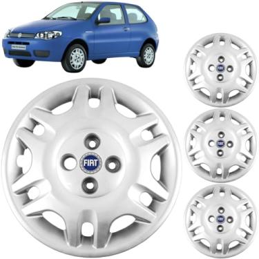 Imagem de Jogo 4 Calotas Aro 14 Fiat Palio e Siena G2 e G3 2002 a 2016 Com Adesivo Logo Azul Resinado Grid 055CB