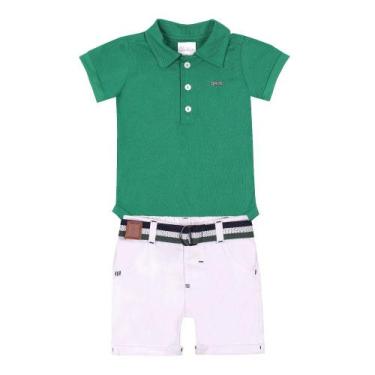 Imagem de Conjunto Luxo Bebê Menino Body + Bermuda Sarja Paraiso 15445, Verde, G