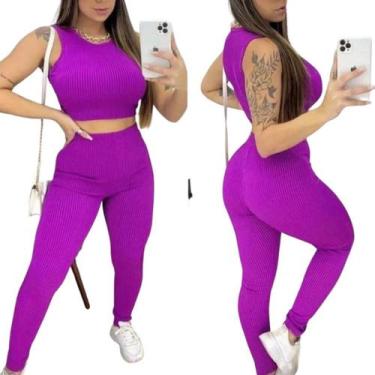 Imagem de Conjunto Canelado Moda Plus Size Cropped e Calça Gringa - Deolane, Con