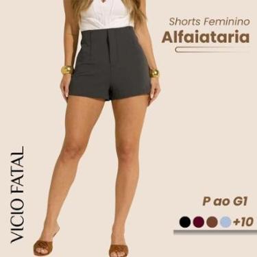 Imagem de Shorts Feminino de Alfaitaria Social Fecho Invisível Elegante Plissado Modelagem Curta Cintura Alta-Feminino