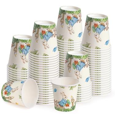 Imagem de WRAPAHOLIC Copos de papel de Páscoa de 85 g - Pacote com 100 copos descartáveis de banheiro com design de coelho de lúpulo de jardim, copo pequeno para enxaguamento bucal para enxágue de escova de