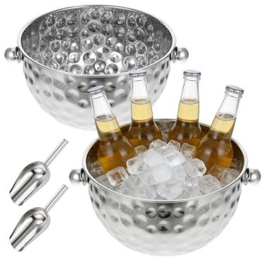Imagem de Pacote com 2 baldes de gelo com conchas, banheiras de metal 4,6L e 6L, balde de vinho de aço inoxidável, balde de champanhe, baldes de gelo grandes para festas, garrafas de cerveja, bebidas, podem ser