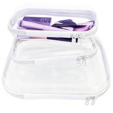 Imagem de YOQIVEXU 3 peças de estojo rígido transparente com zíper, bolsa organizadora de plástico transparente, bolsa de maquiagem transparente, caixa portátil para caixas de armazenamento de artigos de