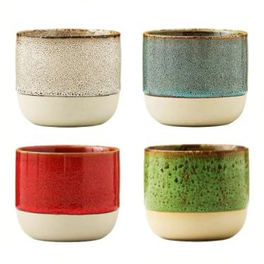 Imagem de chooguang Xícaras de chá de cerâmica 198 g estilo japonês conjunto de chá de cerâmica 4 cores, xícara de chá de ervas, chá, café, erva-mate, cerâmica mate, conjuntos de 4