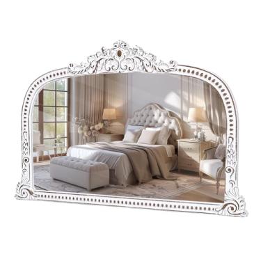 Imagem de Espelho de parede barroco amplo arqueado de 91 x 61 cm com decoração de contas, espelhos decorativos de arco de casa de fazenda de madeira ornamentado para sala de estar, entrada, banheiro, lareira