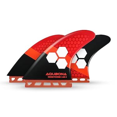 Imagem de AQUBONA — Conjunto de 3 aletas de fibra de vidro + favo de mel para prancha de surf AM2, compatível com caixa de aba única, longboard de surf, shortboard, com saco de barbatana, parafusos e chave