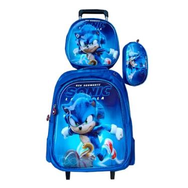 Imagem de Kit Mochila do Sonic 3 com Rodinhas Escolar Infantil + Lancheira Térmica + Estojo