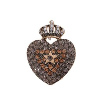 Imagem de Kokoma Broche de coração vintage para mulheres simulado pérola zircônia cúbica coroa estrela lapela distintivo corpete joia moderna para terno vestido de pano