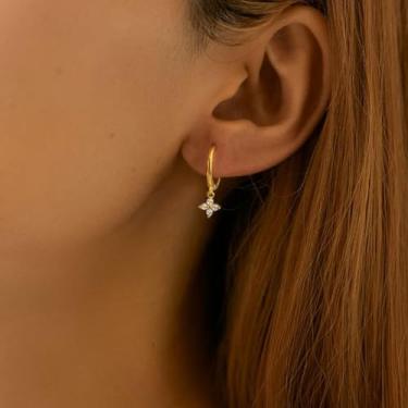 Imagem de 1 par de fivela de orelha de flor pequena incrustada de zircônio, joias modernas, brincos femininos encantadores, presentes finos de Natal, white, Cobre, Sem pedra preciosa