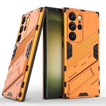 Imagem de POYUFRG Capa à prova de choque para Samsung Galaxy S26 Ultra/S26 Plus/S26, capa antiarranhões com suporte dobrável, capa de proteção de lente com tudo incluído, laranja, S26 Plus