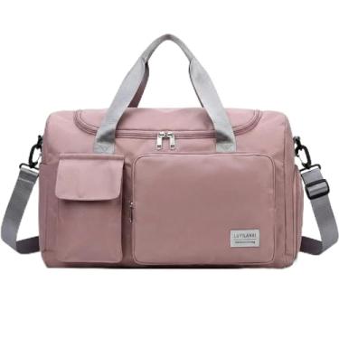 Imagem de Mala de Mao Compacta de Viagem Feminina Funcional com Alca Transversal Bolsa de Viagem em Nylon Resistente com Bolso para Sapatos Ajustavel Leve e Versatil Ideal e Uso Diario (Rosa/Alça Cinza)
