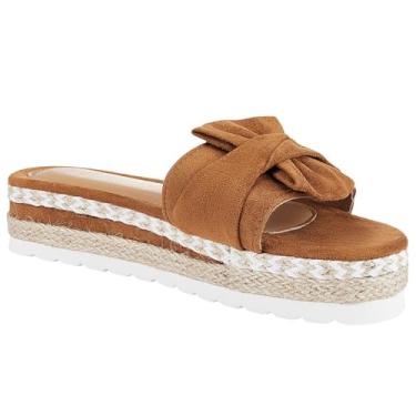 Imagem de stylewe Sandálias femininas de salto baixo, plataforma com detalhes de laço, Marrom, 37