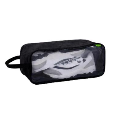 Imagem de Organizador portátil de armazenamento de sapatos com alça, bolsa de transporte com zíper transparente, bolsa de viagem resistente à poeira, Preto