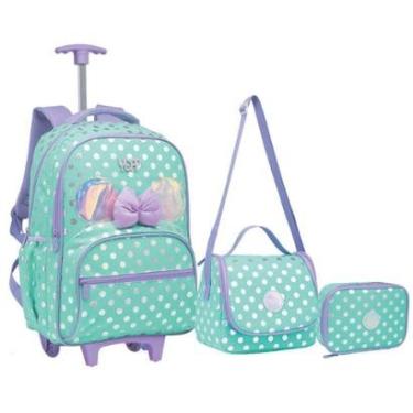 Imagem de Kit Mochila Rodinhas Lancheira Juvenil Estojo Verde Kids Laço Poá Yepp-Feminino