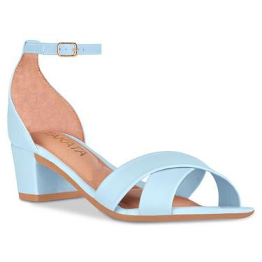 Imagem de Sandalia Feminina Salto Bloco Grosso Quadrado Baixo Tira Cruzada - Tak