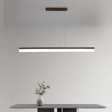 Imagem de Luminária pendente LED linear para ilha de cozinha, com intensidade ajustável e controle remoto, ideal para sala de jantar, bar, mesa de jantar ou escritório. Cúpula branca (cor nogueira, 80