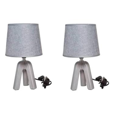 Imagem de 2 X Abajur Luminária De Mesa Bivolt Cúpula Quarto Sala Decoração Cabeceira (Cinza)