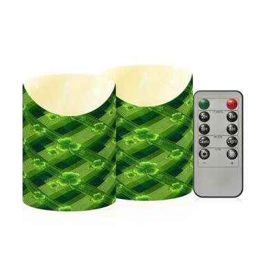Imagem de Wassud Pacote com 2 velas xadrez de trevos de quatro folhas sem chama com controle remoto, velas realistas cintilantes com temporizador, velas decorativas para Natal, casamento, festa, decoração de