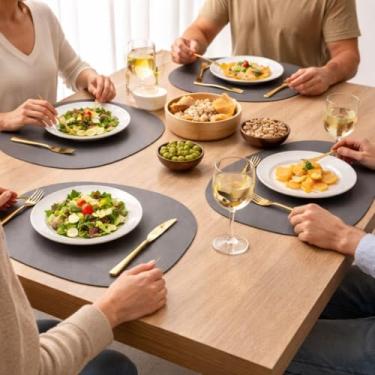 Imagem de Jogo Americano Oval Mesa Posta Couro Sintético Sousplat 41x33cm (6, Bege)