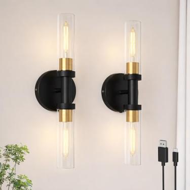 Imagem de ThyFenno Conjunto De 2 Arandelas De Parede Operadas Por Bateria Recarregável, Luz De Parede Regulável Com Controle De Toque, Luzes De Penteadeira De Banheiro Sem Fio Sobre O Espelho, Luminária De Pa