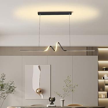 Imagem de Luminária pendente moderna de LED para mesa de jantar, design linear, dimerizável, com controle remoto, altura ajustável, ideal para escritório e sala de jantar (preta, 120 cm de comprimento