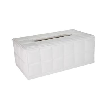 Imagem de Porta-lenços de papel PU quadriculado para casa, hotel, restaurante, mesa de armazenamento, caixa de lenços faciais (branca)