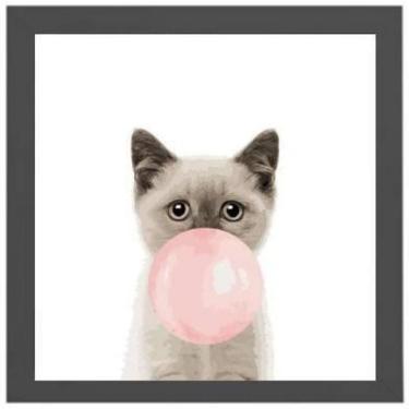 Imagem de Quadro Quadrado Gatinho Bola Chiclete 20X20Cm