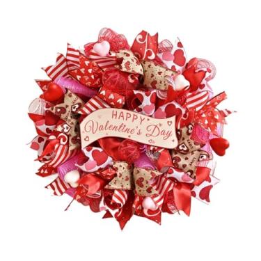 Imagem de oshhni Guirlanda de malha para o Dia dos Namorados, decoração de porta de entrada, pingente romântico decorativo, guirlanda de fita de malha para uso interno