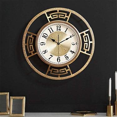 Imagem de U5GAAALPPQ9 Relógios de parede italianos sala de estar parede personalidade banhado a metal cobre pendurado relógio relógio decoração de parede atmosférica 56 cm