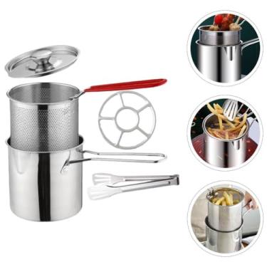 Imagem de DOITOOL 1 conjunto de aço inoxidável fritadeira lanche cesta de aperitivo cesta de churrasco fritadeira frigideira profunda frigideira de leite panela de cebola anel fritadeira espaguete cesta de
