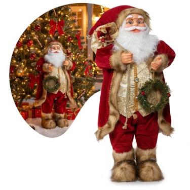 Imagem de Papai Noel Decorativo Luxo 60cm Coleção Tricô com Lamparina Guirlanda e Placa Merry Christmas Enfeite Natalino Premium para Sala Mesa Árvore de Natal e Jardim (Grande - HM3059)