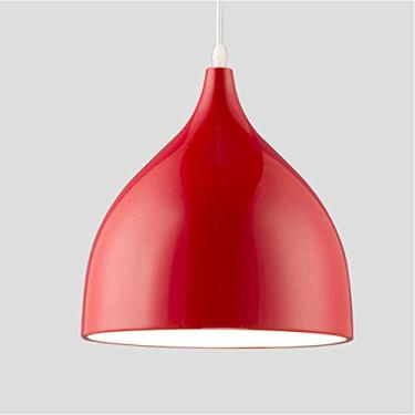 Imagem de Lustre moderno de metal com base E27, estilo vintage, com cúpula, ideal para iluminação de teto industrial, perfeito para corredores, salas de jantar, bares, clubes e restaurantes (vermelho)