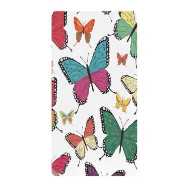 Imagem de Blueangle Lençol de berço padrão para berço infantil - Lençóis de algodão macio e respirável com borboletas coloridas (552)
