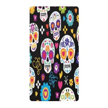 Imagem de Blueangle Lençol de berço padrão para berço infantil - Lençóis de algodão macio e respirável com flor de caveira de açúcar (690)