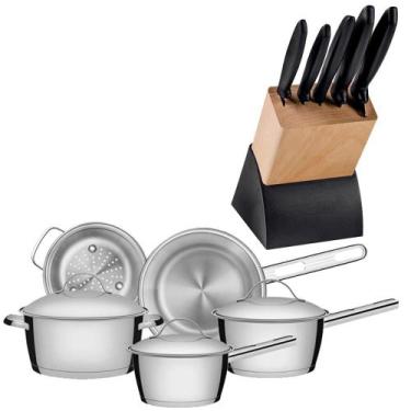 Imagem de KIT - Faqueiro Plenus 6 Peças + 1 Jogo de Panelas Inox Allegra 5 Peças