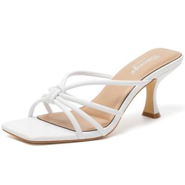 Imagem de RIBONGZ Salto Mule para mulheres, bico aberto, quadrado, gatinho, salto alto, sandálias de verão com tiras, vestido frente única, sapatos mules de casamento, festas de casamento, férias, casual