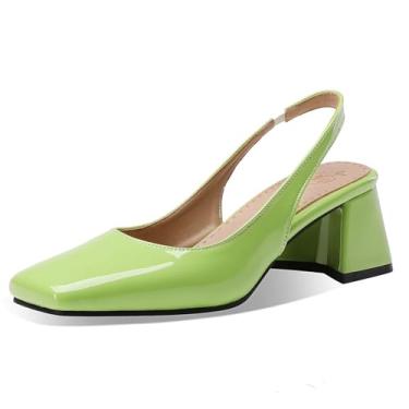 Imagem de Sapatos femininos de salto baixo com salto baixo fechado bico quadrado sem cadarço, salto grosso, trabalho, festa, casamento, escritório, confortável, elegante, Verde, 39