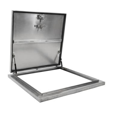 Imagem de Natotela Escotilha de teto de 80 x 80 cm, porta de segurança quadrada de aço inoxidável 304, porta de segurança com alça interna e trinco, abertura transparente de 81 cm, à prova de chuva