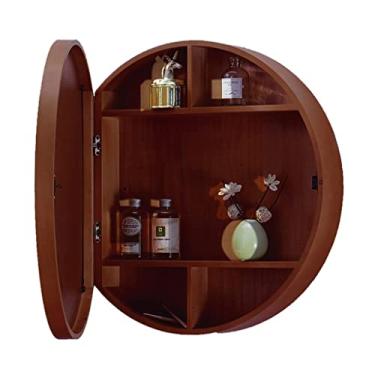 Imagem de Armário de remédios para banheiro, armário de espelho redondo, armário de armazenamento circular, montado na superfície, pode ser girado 180° para instalação (cor: nogueira, tamanho: 60 cm) (nogueira