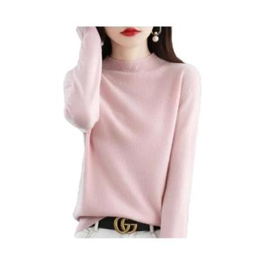 Imagem de Suéter Feminino De Lã Pura Para Outono E Inverno, Gola Semi-Alta, Mang