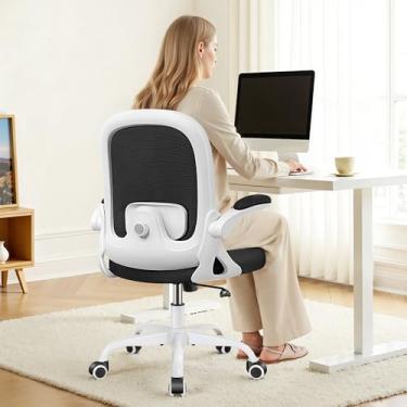 Imagem de Primy Cadeira de escritório ergonômica com suporte lombar 3D ajustável e altura, cadeira de computador de malha confortável com apoios de braços flip-up, cadeira giratória com rodas para escritório em