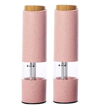 Imagem de Conjunto de moedor de sal e pimenta, moedor de sal ou pimenta de aço inoxidável alimentado por bateria, grosso de cerâmica ajustável, pacote com 2 (cor: verde) (rosa)