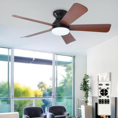 Imagem de BvenuBigLite Ventiladores de teto modernos com luzes: Ventilador de teto de montagem embutida de 106.7 cm com luz e controle remoto - Ventilador de teto preto de baixo perfil para quarto reversível