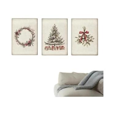 Imagem de Conjunto De 3 Impressões Em Tela De Guirlanda De Natal Minimalista Com