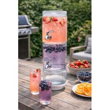 Imagem de Dispenser Duplo de Bebidas com Suqueira de Vidro Transparente, 8L Capacidade Total, Base de Vidro com Torneira, Ideal para Eventos e Festas