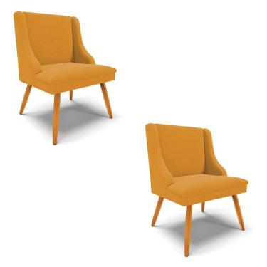 Imagem de Cadeira Sala De Jantar Pé Palito Castanho Kit 2 Liz Bouclê Mostarda D03 - D'rossi
