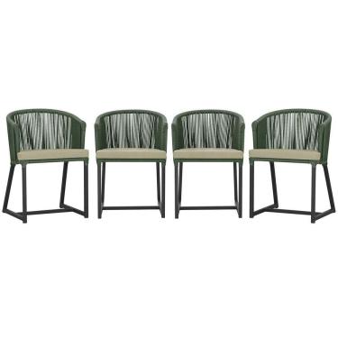 Imagem de 4 Cadeiras De Jantar Noronha Preta Corda Náutica E7 Trama Verde