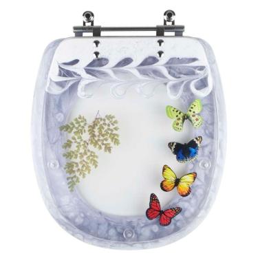 Imagem de Tampa De Vaso Poliéster Decorada Borboletas Aspen Branco Para Louça Deca